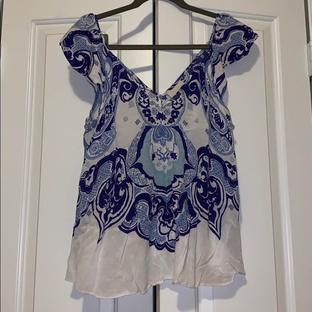 MAEVE Blue & White Flowy Blouse